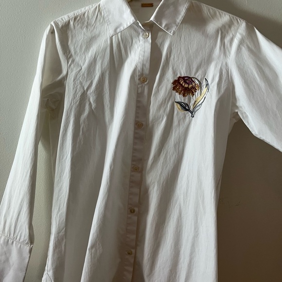 Adam Lippes Womens Stitch Embroidered Button Down Shirt White 2 - Picture 3 of 8